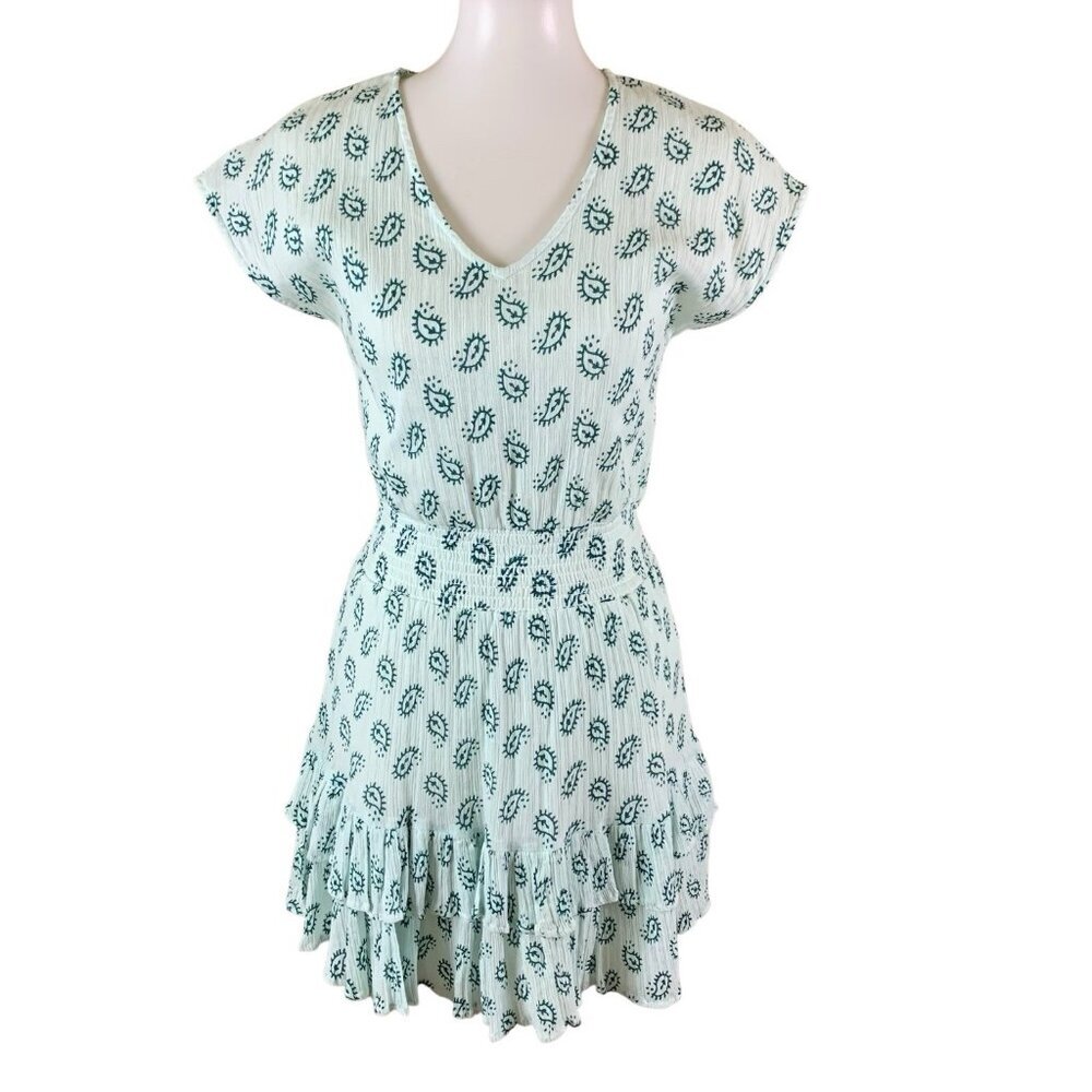 Vacate‎ The Label Smocked Mini Dress XS Boho Ruffle Hem Crinkle Cotton